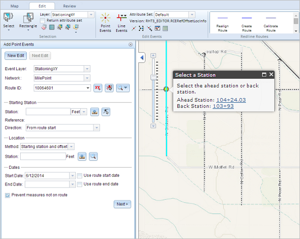 Adding point events using station offsets